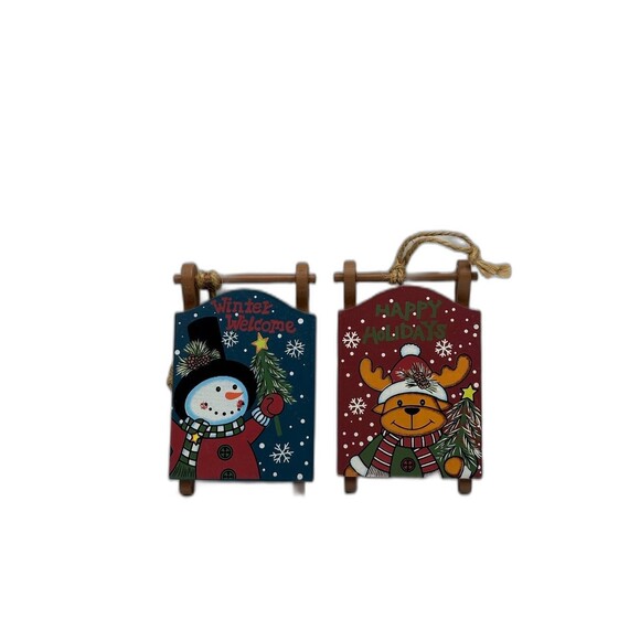 Set Of 2 Creative Design Limited Wood Sleds 2012 Christmas Ornaments 4.5" X 3" - Picture 2 of 8